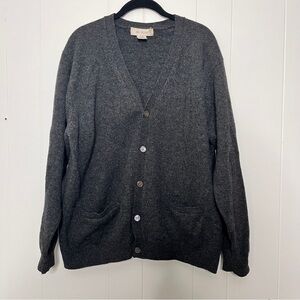 Mc Duff 100% Lambswool Dark Gray Cardigan Sweater V-neck Button Front Men's L